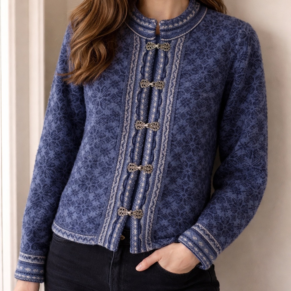 Rosanna Gray Wool Cardigan with Decorative Clasp
